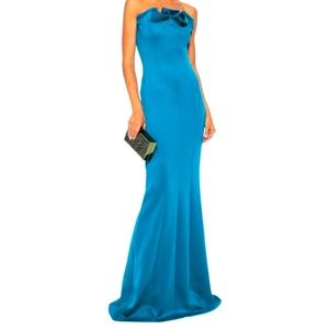 Black Halo Eve Allysandro Gown Strapless Mermaid Trumpet Blue Ruffle Neckline 10